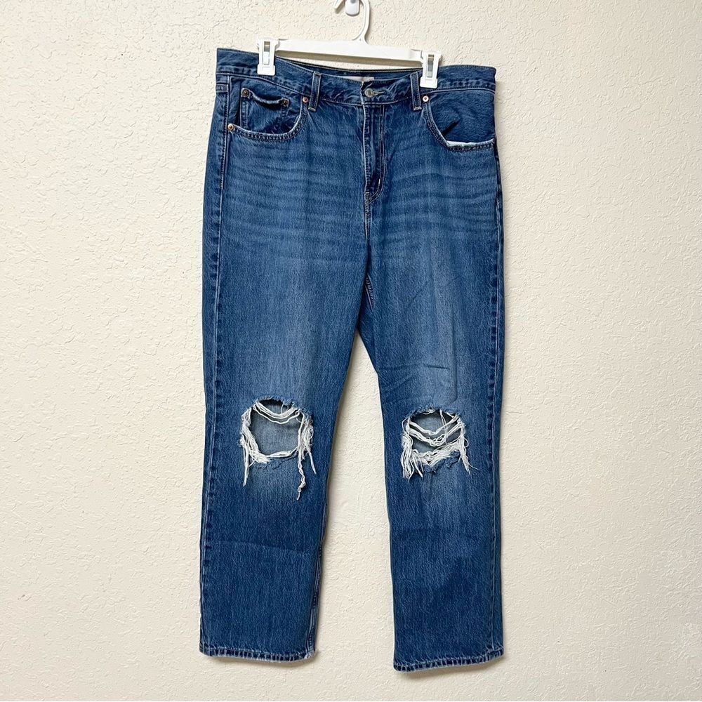 Levi Low Pro Straight Womens Jeans Blue Denim Distressed Size 32